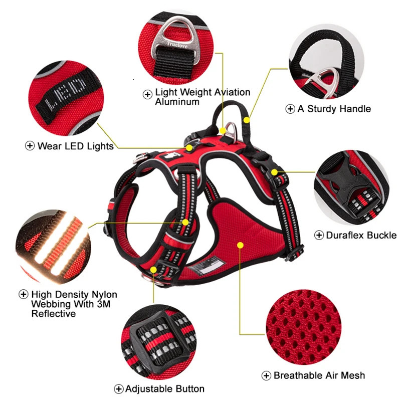 Truelove Pet Reflective Nylon Dog Harness No Pull Adjustable Medium Large Naughty Dog Vest Safety Vehicular Lead Walking Running 250512