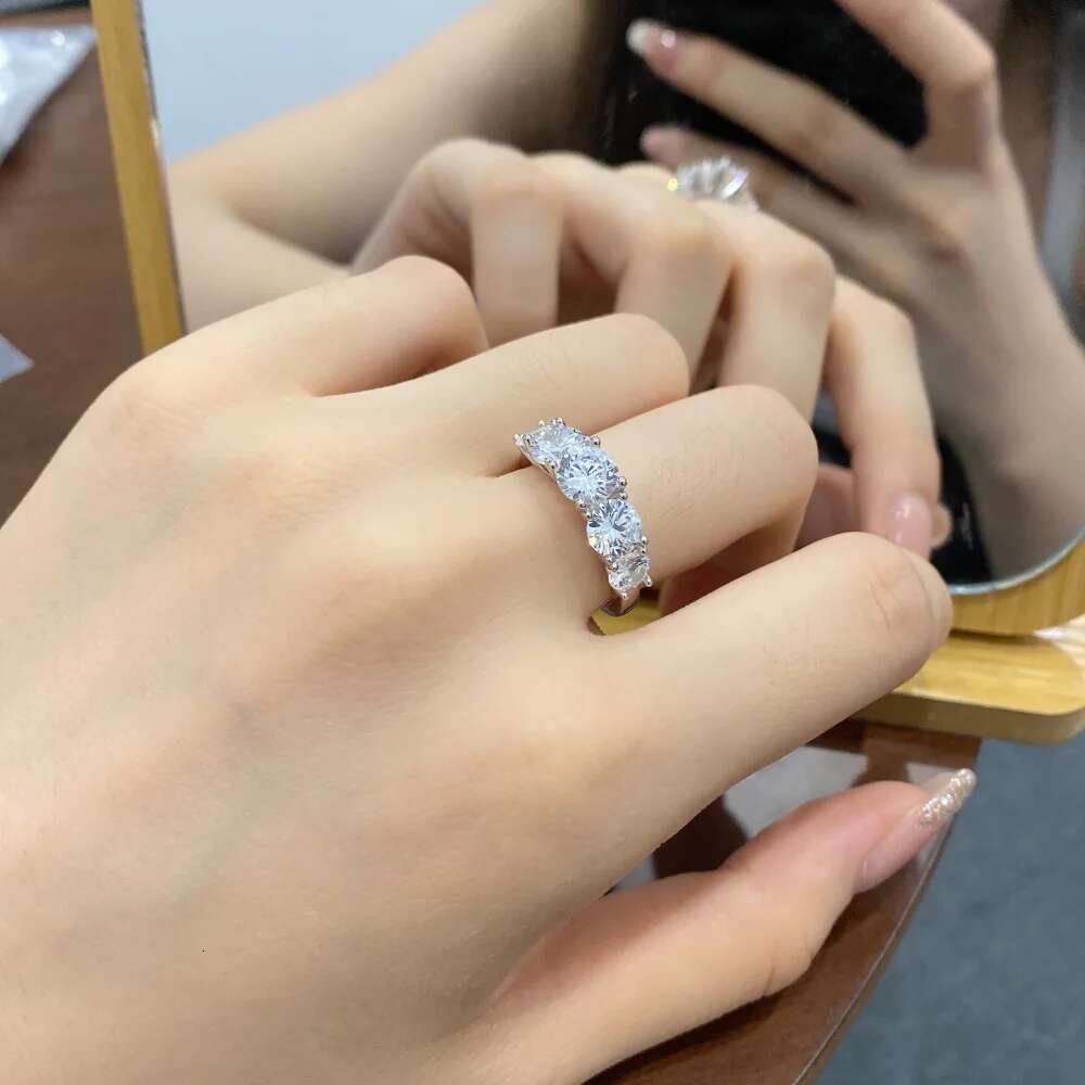 3.6CT All Moissanite Rings for Women 5 Stones Sparkling Diamond S925 Sterling Silver Wedding Band Jewelry with GRA Certificate