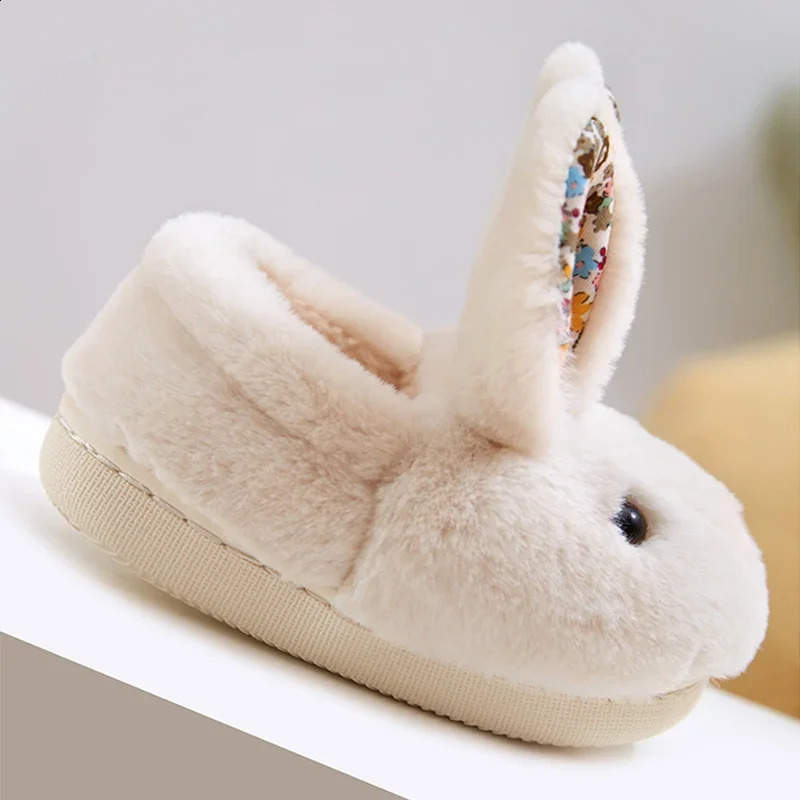 Children Indoor Slippers Winter Warm Cotton Shoes Kids Home Floor Slippers Cartoon Rabbit Anti-slip Boys Girls Plush Footwear 250519
