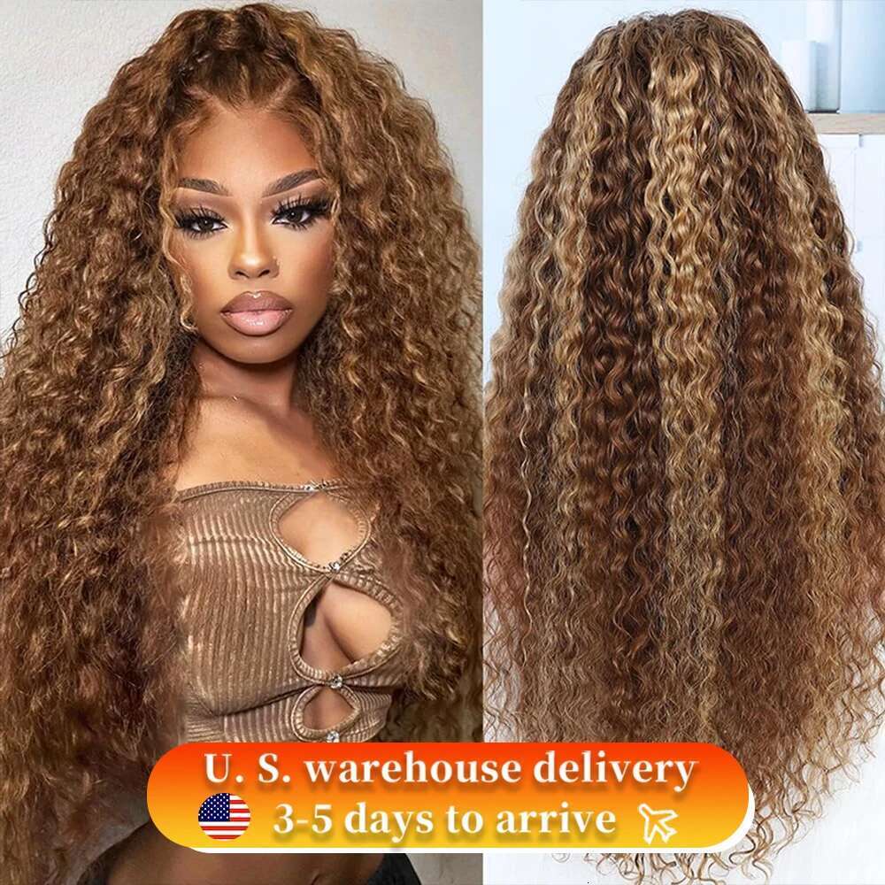 250% 38 Inch Highlight Ombre 13x6 Hd Water Deep Wave Frontal Kinky Curly Wigs Lace Front Human Hair Wig
