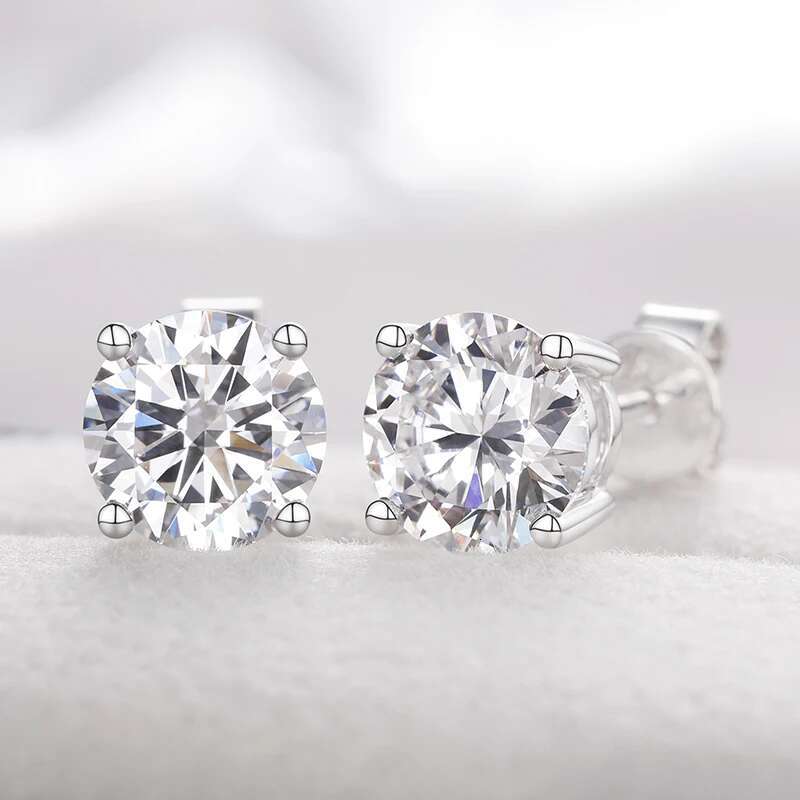 Classic 4 Claws Round Ear Studs For Women 1ct 2ct VVS Lab Grown Diamond 14K Real Gold Stud Earring Men Luxury Party Jewelry Gift