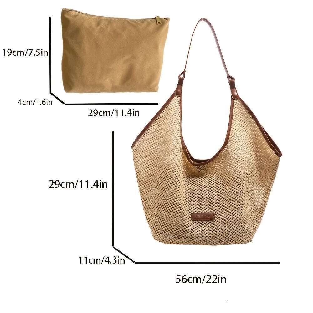 Ladies Straw Woven Wind Large Capacity Tote New Fashion Shoulder Bucket Seaside Beach Bag