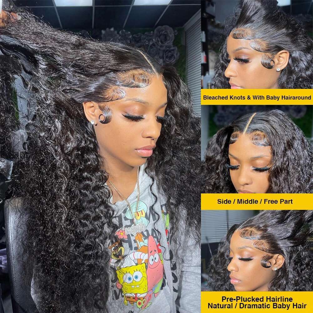 HD Transparent Deep Wave Frontal 13x4/13x6 Curly Lace Front Human Hair Wigs For Women Wet And Wavy Water 5x5 Closure Wig