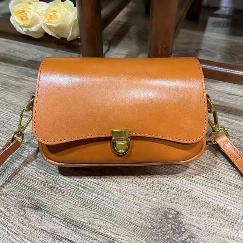 Lady Shoulder Bags Women Crossbody Bag Retro Oiled Waxed Cowhide Genuine Leather Small Size Square Trend 2024 Phone