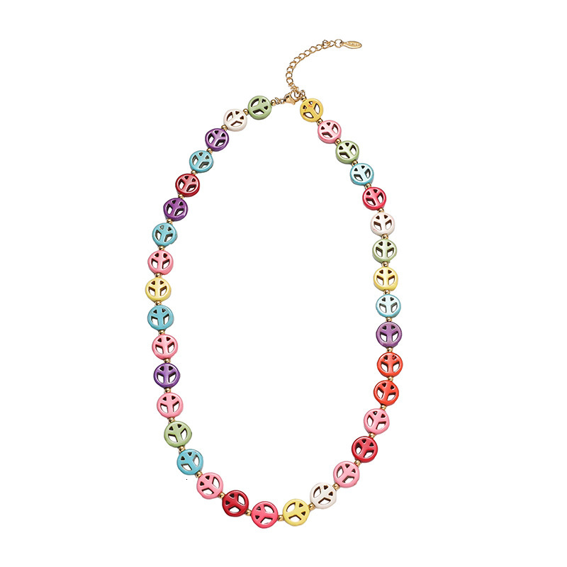 colorful small flower splicing turquoise bead necklace, Bohemian light niche collarbone chain
