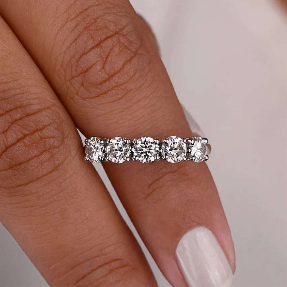 5 Stone 4mm 5mm Moissanite Engagement Rings for Women Brilliant Cut Diamond 925 Sterling Silver Stackable Promise Wedding Band