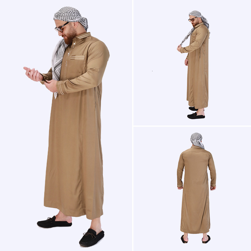 Designer clothing 2025 New Robe Standing Collar Solid Color Long Ethnic Style Men's Wear 2025 new model