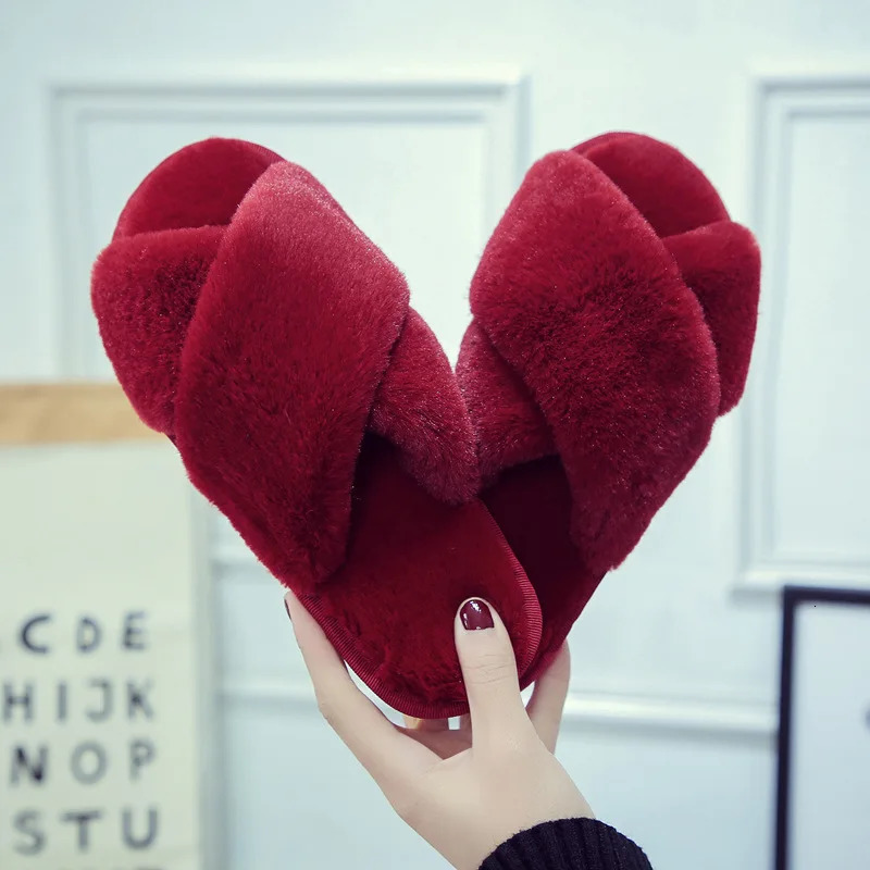 Winter Women Home Indoor Casual Slippers Female Flip Flops Fluffy Shoes Cross Slides Ladies Soft Warm Plush Slipper 250516