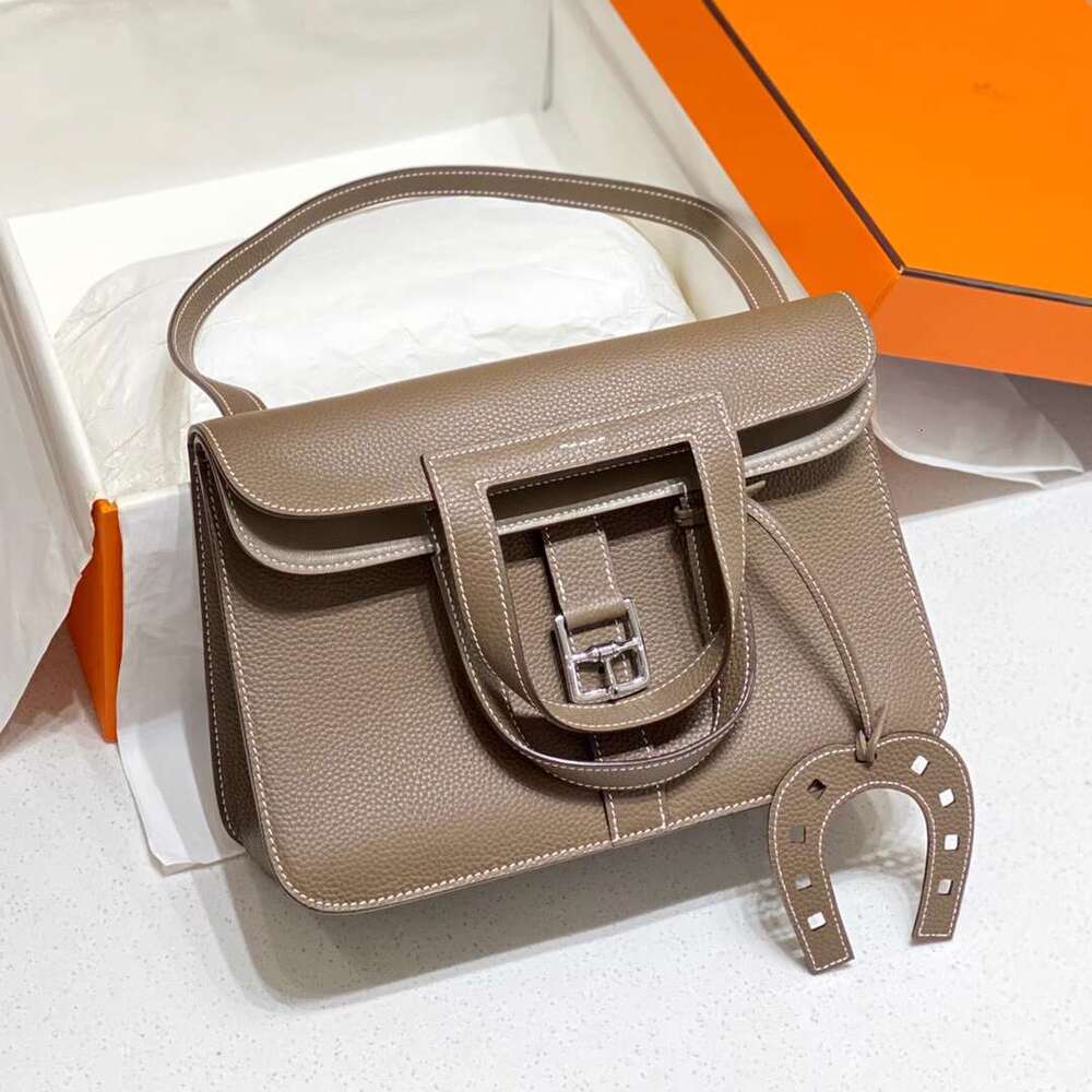 Horseshoe women s new model Hazan bag letter package top layer cowhide single shoulder crossbody hand held leather small square