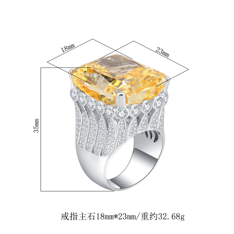 80CT luxurious King Queen Ring S925 sterling silver 18*23 cultivated high-carbon diamond noble dazzling heavy industry sparkling ice flower cut unique