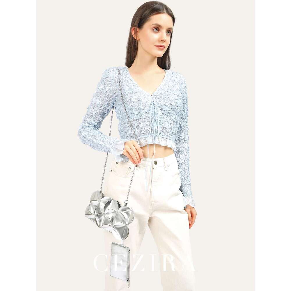 CEZIRA Metallic PU Leather Women Fashion Phone Petal Patchwork Shoulder Crossbody Bag Coin Purse Square Chic Chain Party Y2K