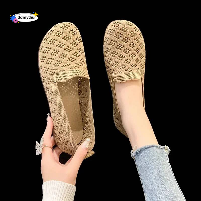 Summer Mesh Fabrics Breathable Flats Women Ventilate Lace Leisure Loafers Mom Shoes Comfort Casual Light Sneakers ddmythur