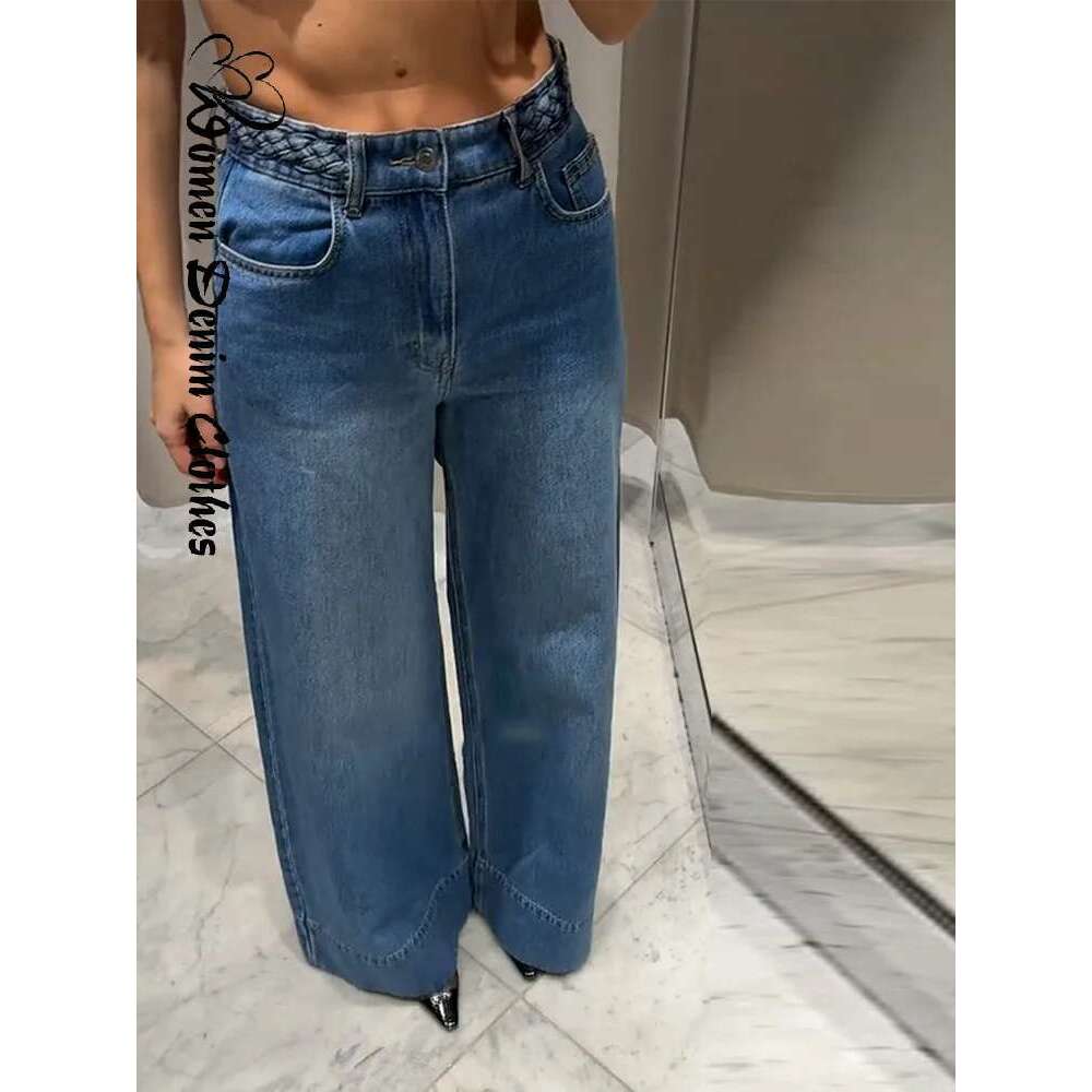 Streetwear Twist Belt Denim Woman Trousers Low Waist Wide Leg Jeans Female 2025 Summer Loose Fashion Casual Mopping Pant