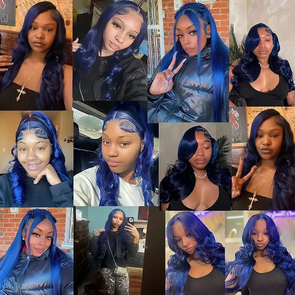 Midnight Blue Color Transparent 13x4 13x6 Body Wave Frontal Wig Pre-Plucked Remy 5x7 Lace Closure Human Hair Wavy Wigs