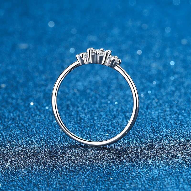 Platinum Plated Moissanite Rings Round Brilliant Diamonds Stackable Rings for Women Sterling Silver Eternity Bands Fine Jewelry