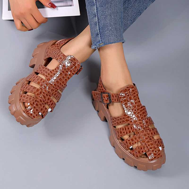 Summer Fashion Gladiator Women Narrow Band Cross-tied Platform Square Heel Peep Toe Rome Design Sexy Mature Shoes Ladies Female M250520