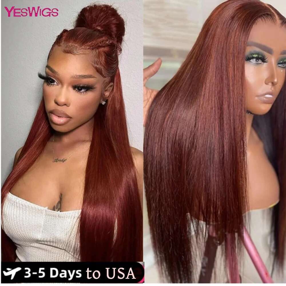 Reddish HD 13x4 Front Wigs 100% Human Hair Brazilian Straight Colored Red Brown Lace Frontal Wig Preplucked