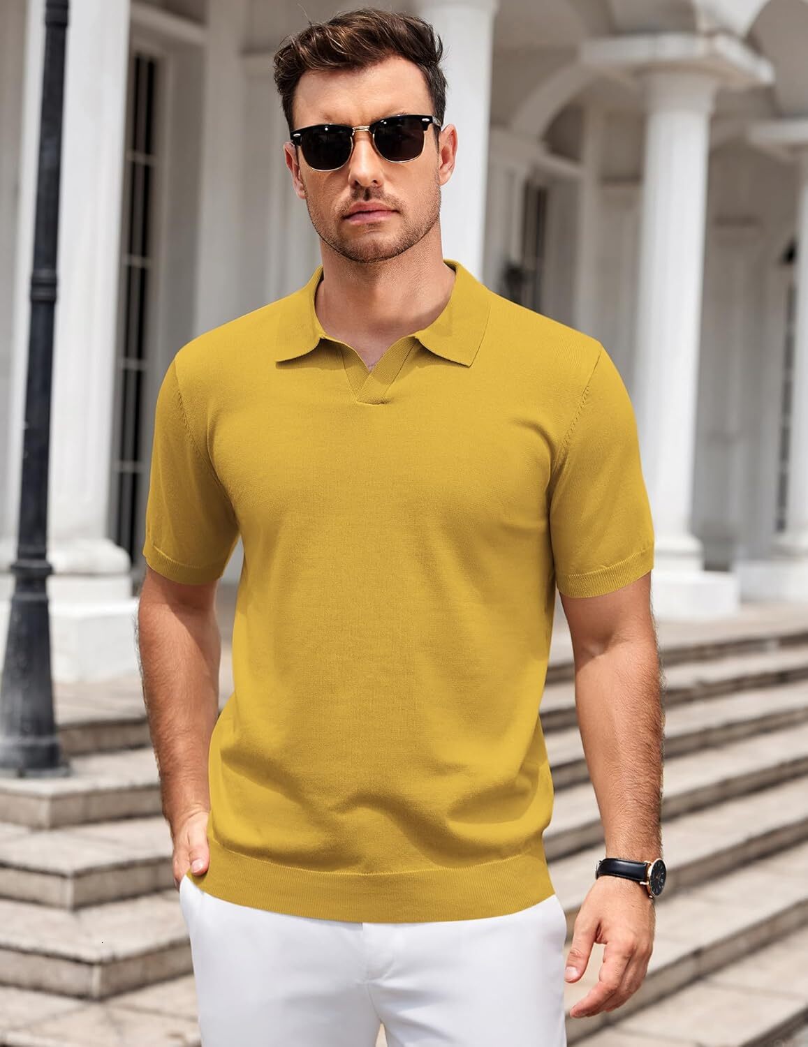 Mens Polo shirt Mens Shirts V Neck Short Sleeve Stretch Polo T Shirt Casual Golf Shirts Polos shirts tshirt Casual tops summer clothes