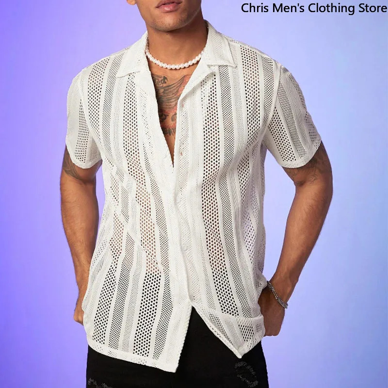 Senior Sense of Casual Business Style Mens Shirt ner Coname Solid Color Lace Sexy Trend Hollow Top 250520