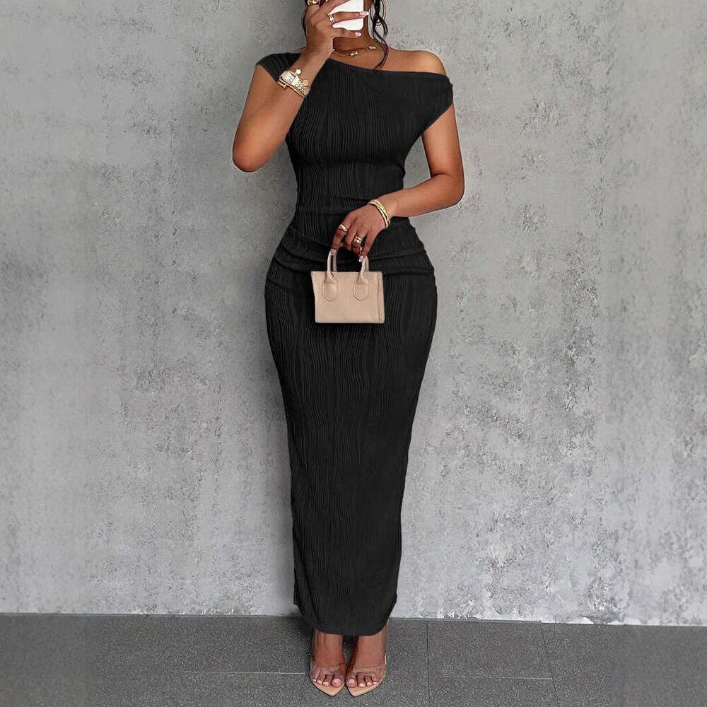 New Cute And Fashionable Water Ripple Sloping Shoulder Dress B5