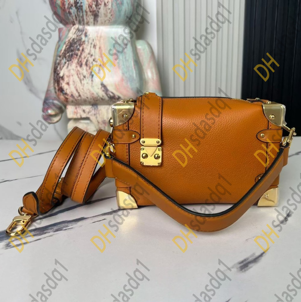 Designer Bags 12a Mirror Quality Designer Bag Designer Mini Side Trunk Bag Luxury Handbags for Women 18cm Genuine Leather Crossbody Purse Brown Shoulder Bag Strap