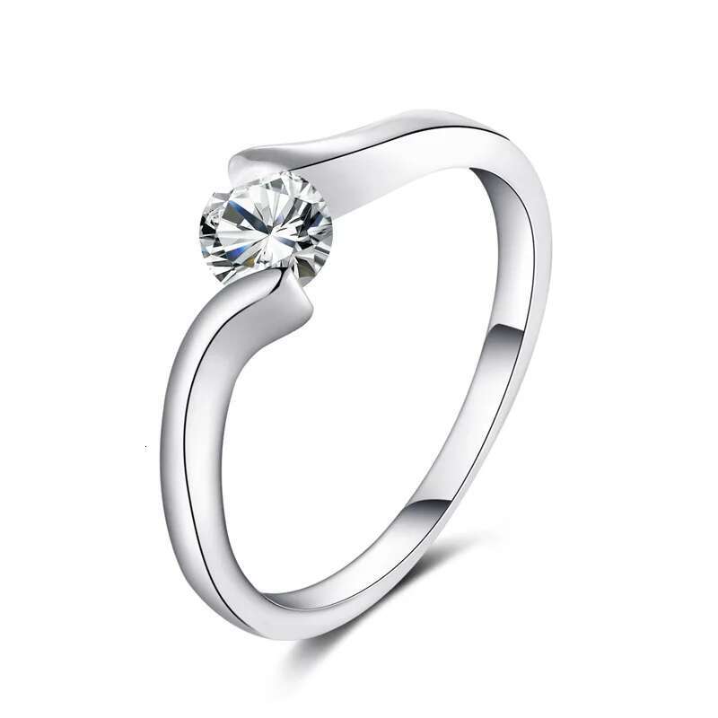 Real 925 Sterling Silver Small Zircon Ring For Women Simple Sparkling Round 0.3CT High Carbon Diamond Finger Rings