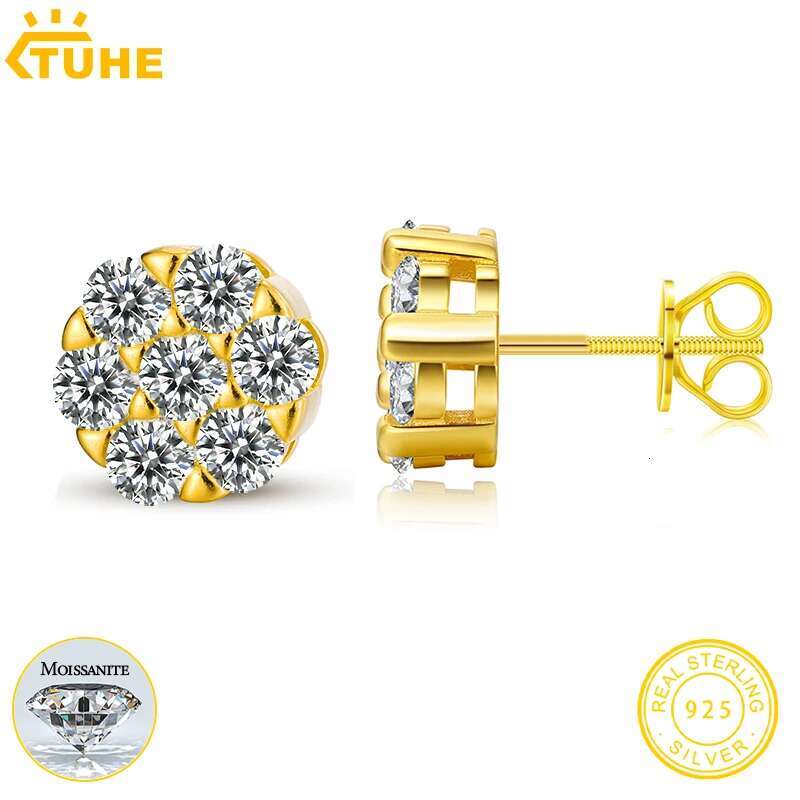 Classic Round Unisex Moissanite Earring For Women Sterling Silver 925 Earrings Mens Fashion Hip Hop Jewelry