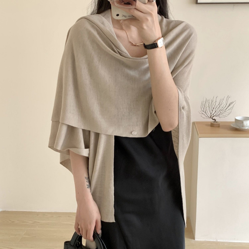 K774 Sunscreen thin knitted shawl color loose button versatile super fairy office medium and long advanced air conditioning outer wear