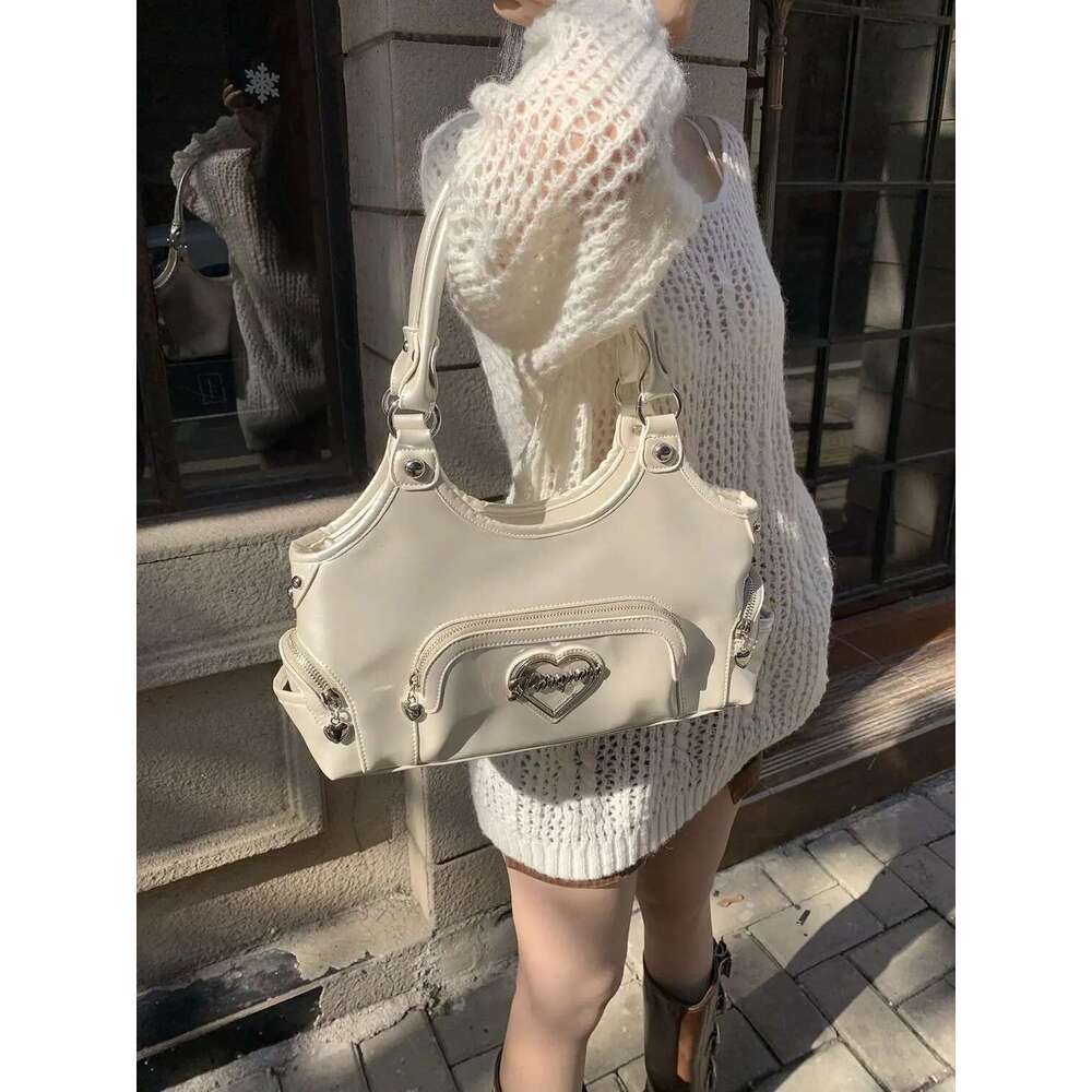 JIAERDI Fairycore Aesthetic Y2k Women Hot Girls Versatile Chain Chic White Underarm Bag Purse Female Haruku Sweet Handbag