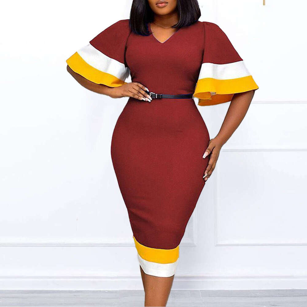 Women's Wear Women's Summer Fashion Colored Flare Sleeve Wrap Hip Dress
