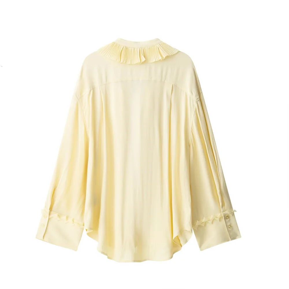UNIZERA Womens Long Sleeve Ruffled Collar Blouse and Elastic Waist Asymmetrical Skirt Set in Cream for a Chic Look 250520