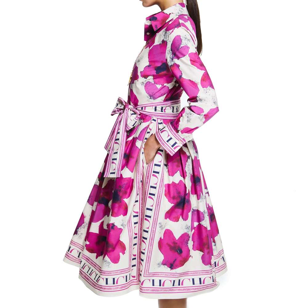 CHCH Women's New Sleeved Shirt Long Skirt Flower Print Party Dress