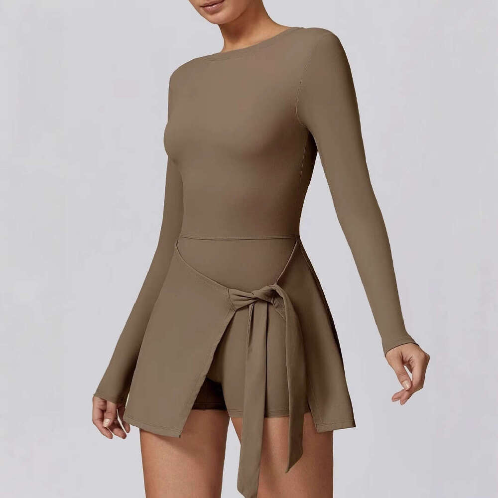 Womens Dress Womandress June Fake Two Anti Glare Tight Fitting Sports Slimming Straps Casual Fitness Beautiful Back Yoga Womens Long Sleeved Tennis Sk