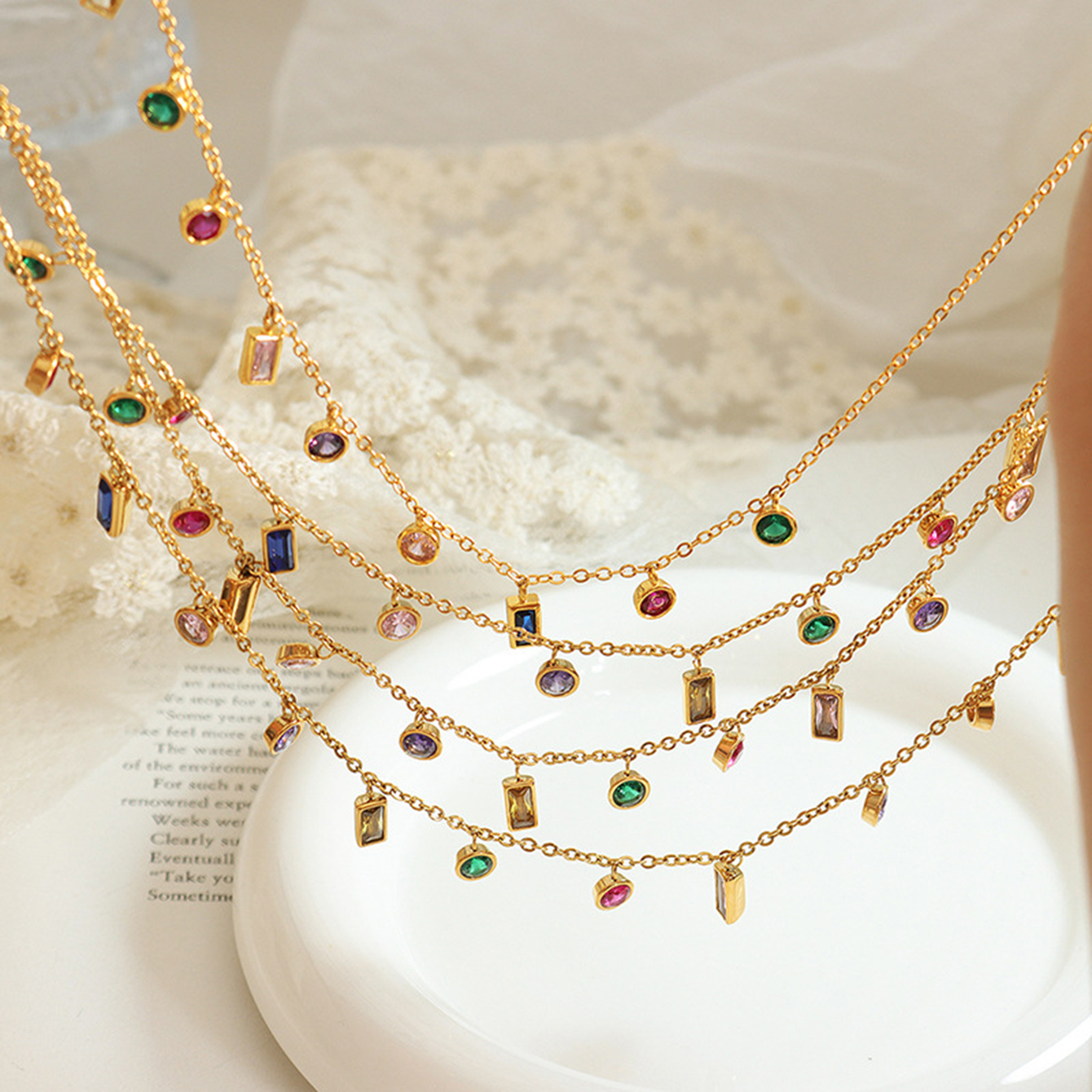 Gold Charm Pendent Choker Necklace Bracelet for Woman, Boho Dainty Gemstone CZ Rhinestone Dangle Chain Necklaces Bracelet Prom Fashion Jewelry Wedding