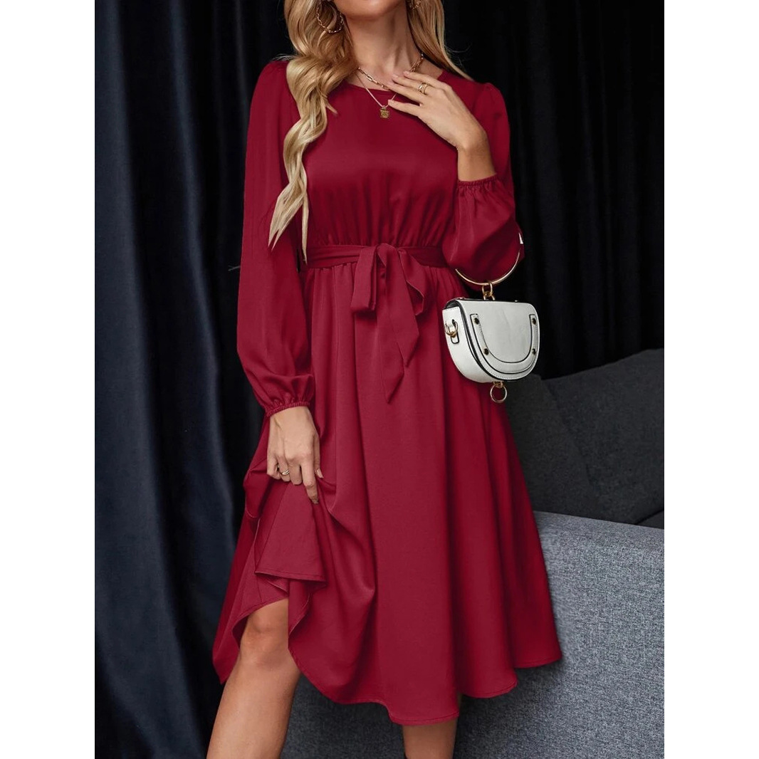 Designer Dress 2025 New Lantern Sleeve Keyhole Back Strap Satin Dress Spicy Girl Plus Size Dress Beach Dress