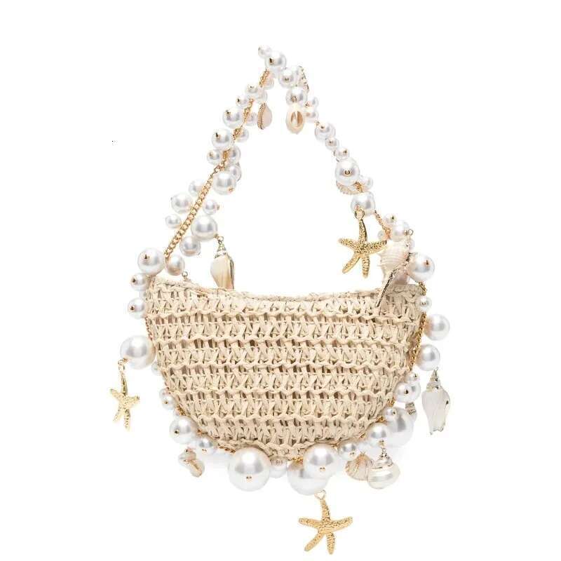 Fashion Pearl Woven Bohemian Rattan Beach Women's Single Shoulder Crossbody Bag Handbag