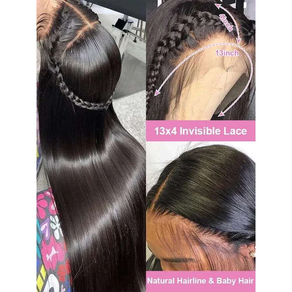 Mossily Straight 13x6 HD Lace Front Wigs Human Hair 30 44 Inch Black Wig 6x6 Gluless Closure Indian Raw For Women 250 Density