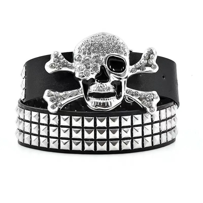 Skull Studded Belts Y2K Punk Hip Hop Faux Leather Grommet Belts for Halloween Cosplay 250519