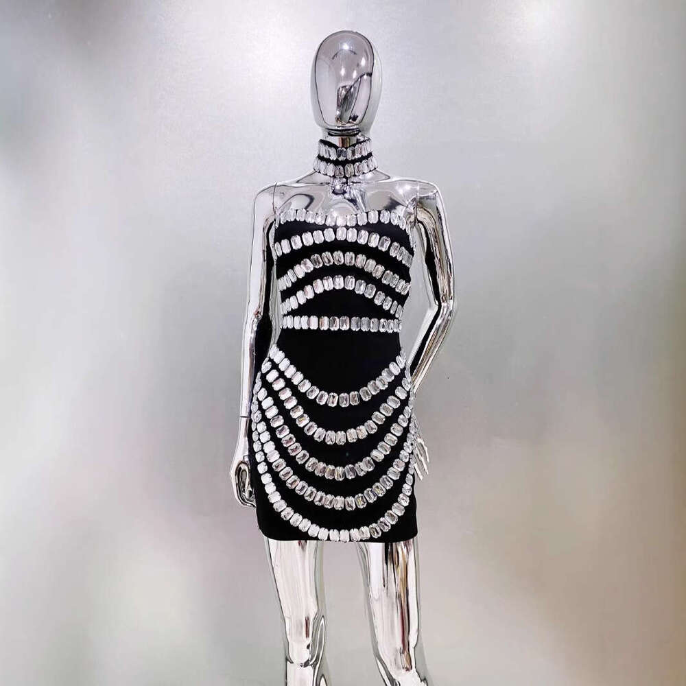 Halter Dress Luxury Rhinestone Personalized Neck Chain Strapless Tight Bandage Dress Fashionable And Spicy Party Dress Maxi Dress