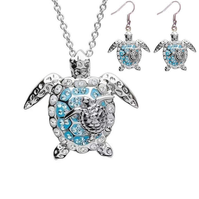 Creative Turtle Two-color Necklace Earrings Ring Set S Sier Weight 8g Inlaid with Moissanite Necklace Daily Wear Birthday Valentine'S Day Women&#