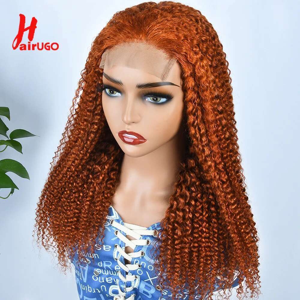 HairUGo Ginger Orange Kinky Curly 4x4 Human Wigs With Baby Hair Remy Preplucked Lace Closure Wig For Women