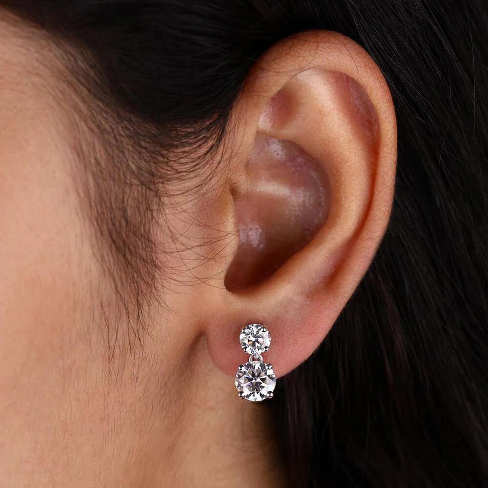 5.6cttw Dangle Drop Double Stone Moissanite Earrings For Women Round Cut Diamond 925 Sterling Silver Engagement Wedding Jewelry