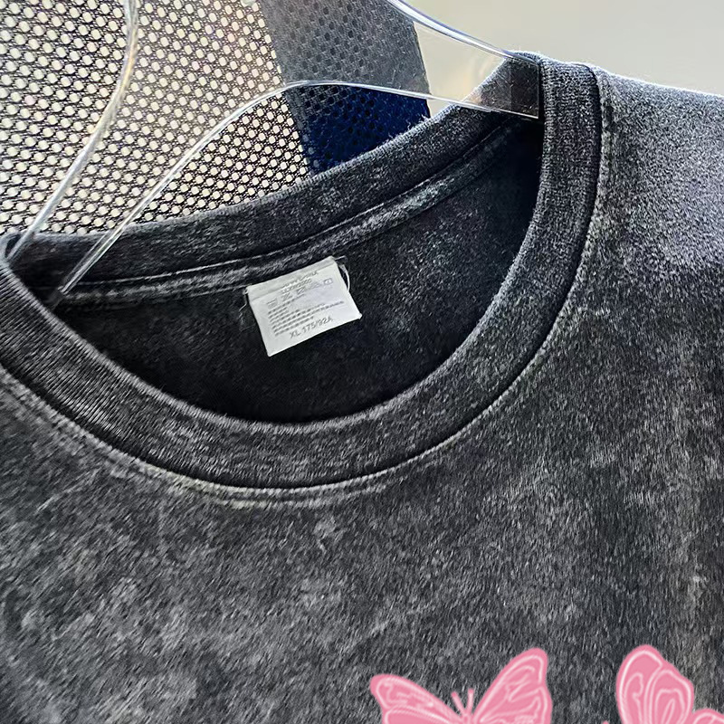 Fashion Brand Old Style Short Sleeved T-shirt For Women Loose And Oversized Washed Black Printed Clothes 2025 New Style Designer Clothing