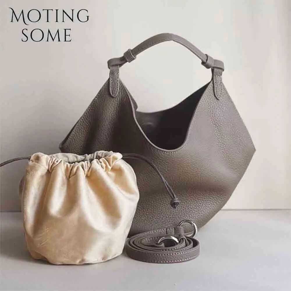 Motingsome 2024 New Woman Bag Cowhide Leather Designer Bags Soft Underarm Shoulder Satchel Tote Retro Pouch Black