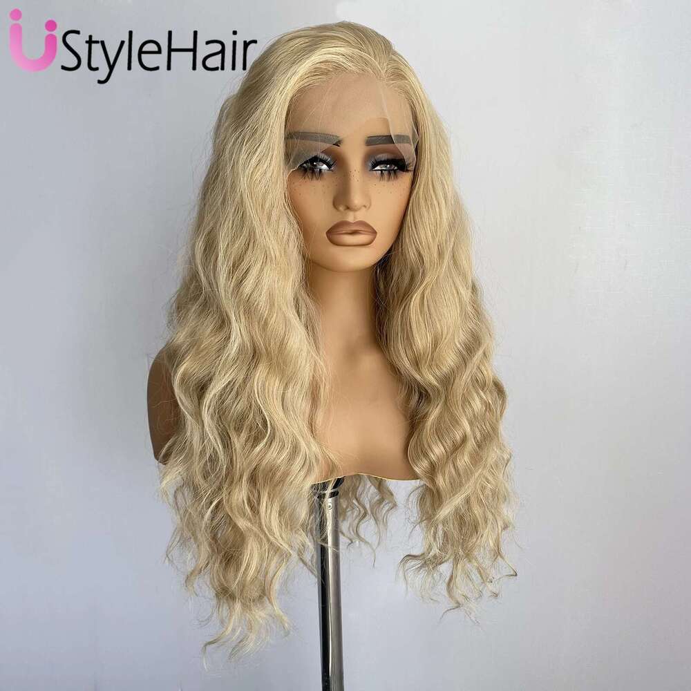 Mix Blonde Front Long Deep Wave Synthetic Hair for Women Natural Hairline 13x4 Lace Wig Glueless Heat Resistant Fiber