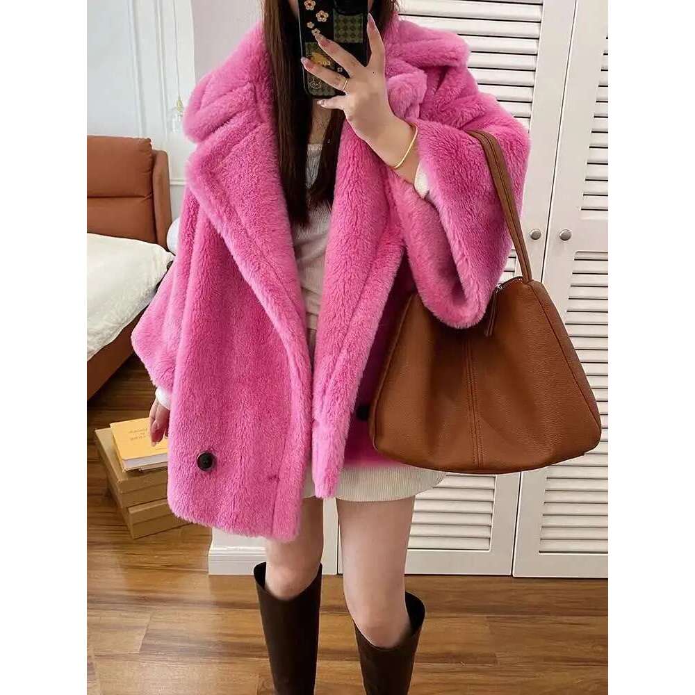LANMREM Short Lamb Wool Coat For Women Lapel Collar Loose Sleeves Solid Color Female Warm Clothing 2024 Winter 2DA8020