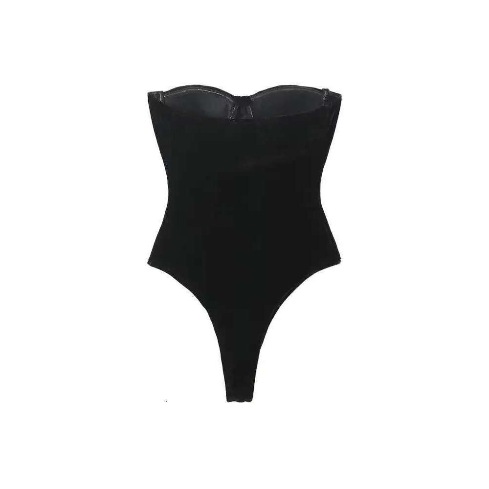TRZA-Strapless Veet Bodysuits For Women, Straight Neck, Snap-Button, Female Playsuits, Sexy Fashion