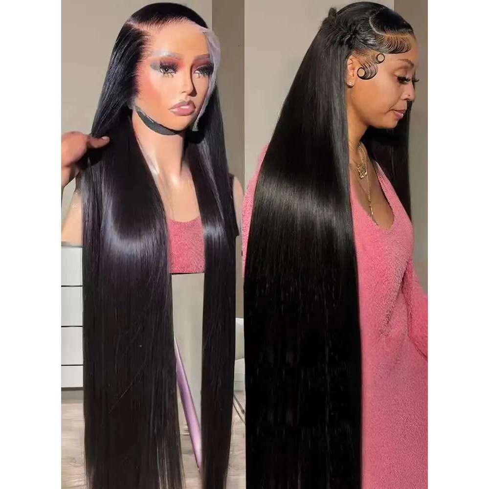 250 Density 13x4 13x6 Straight HD Transparent Front Human Hair Wig 50 52 Inch Pre Plucked Lace Frontal Wigs Bone Brazilian