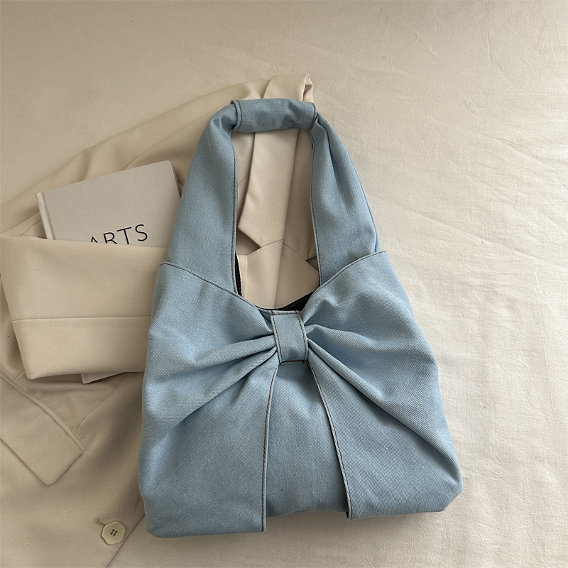 Free Delivery Designer Bag 2025 Fashionable And Simple Denim Single Shoulder Hand Exquisite Bow Niche Commuter Tote Luxury Bag