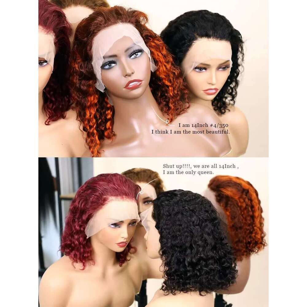 13X4 Hot Selling colors 200% Water Wave Black Lace Frontal Human Hair 99J Bury 4/350 4/27 Transparent Bob Front Wig